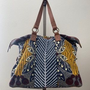 Anthropologie Jasper & Jeera  Weekender Travel Tote Bag  Beaded Ikat Print
